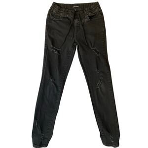 Ashley Mason Women Skinny Jeans size 3 Black Elastic Waist Ripped Stretch